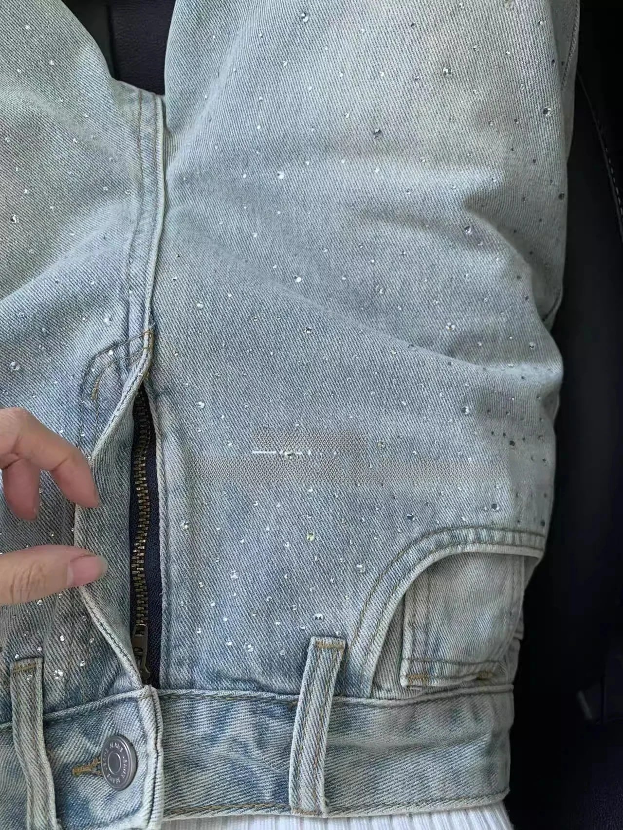 光沢のあるラインストーン装飾ハイウエストストレートレッグジーンズ女性のレイジースタイルフロアレングスパンツカジュアル秋のファッション