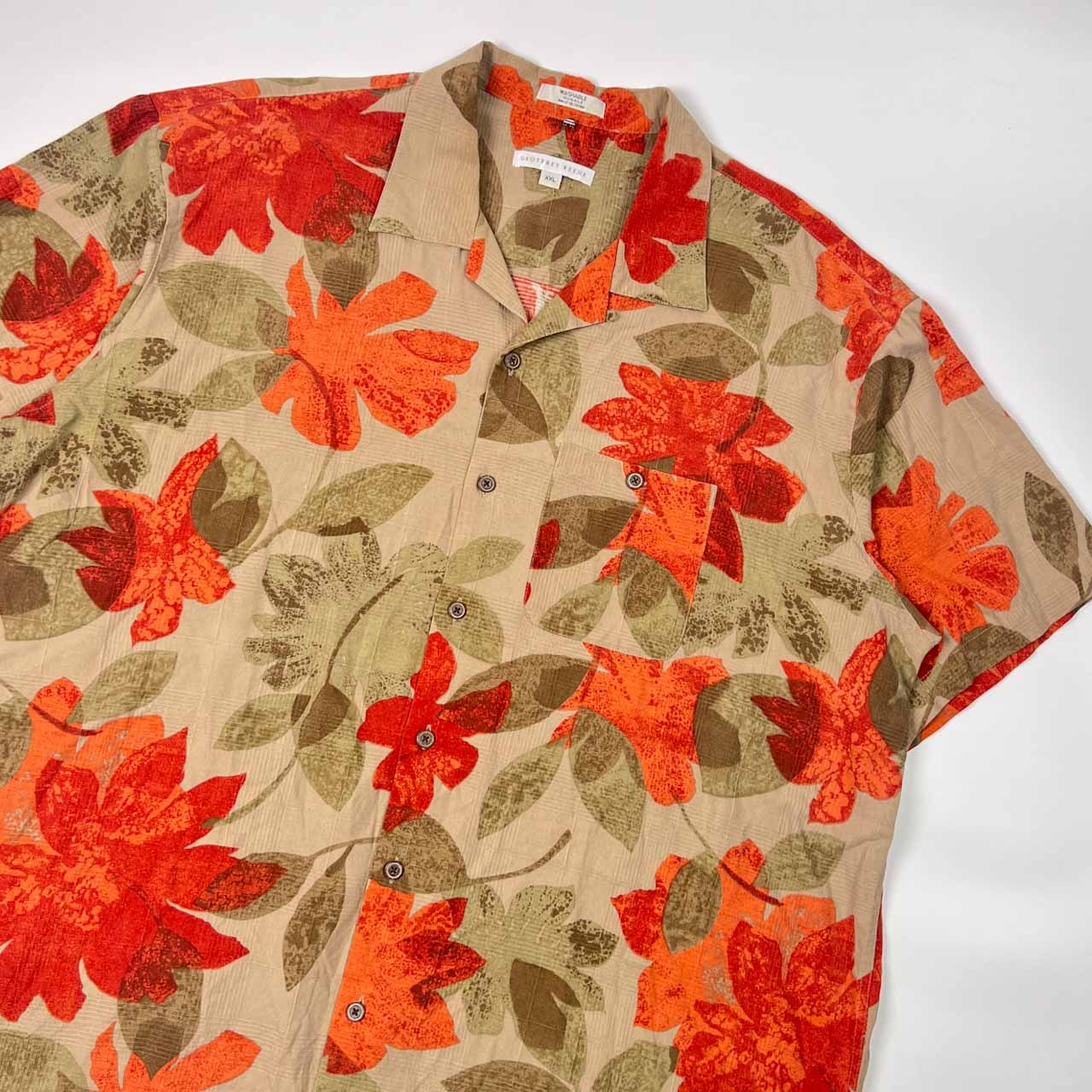 シルク100% GEOFFREY BEENE ジェフリービーン 花柄 半袖 アロハシャツ ハワイアンシャツ XXL/大きいサイズ メンズ