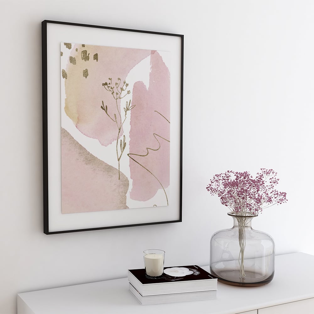 花と抽象画のポスター / i1297 / ピンクや青の水彩と線の花 大人可愛い