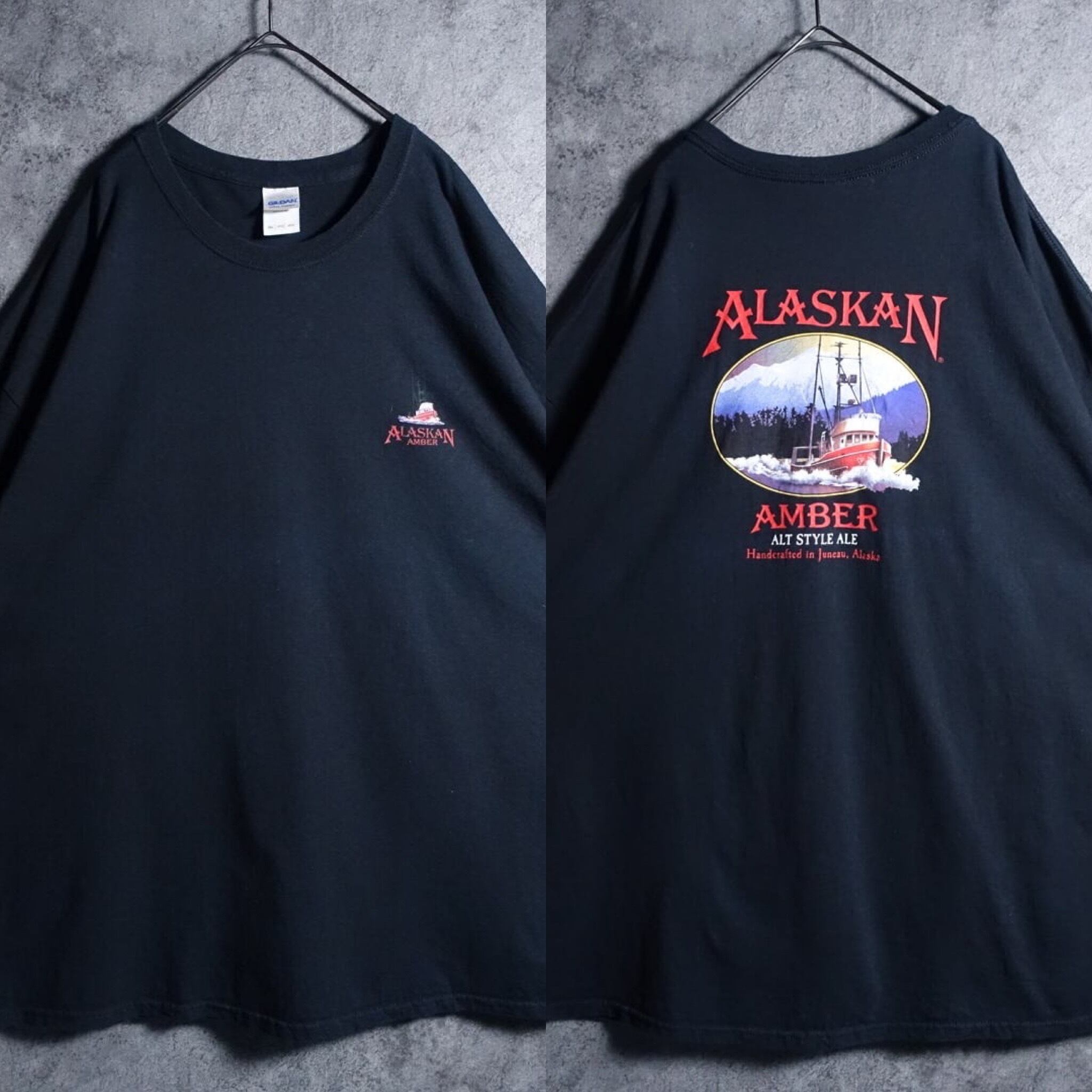 "GILDAN" Black ship Double-sided print T-shirt