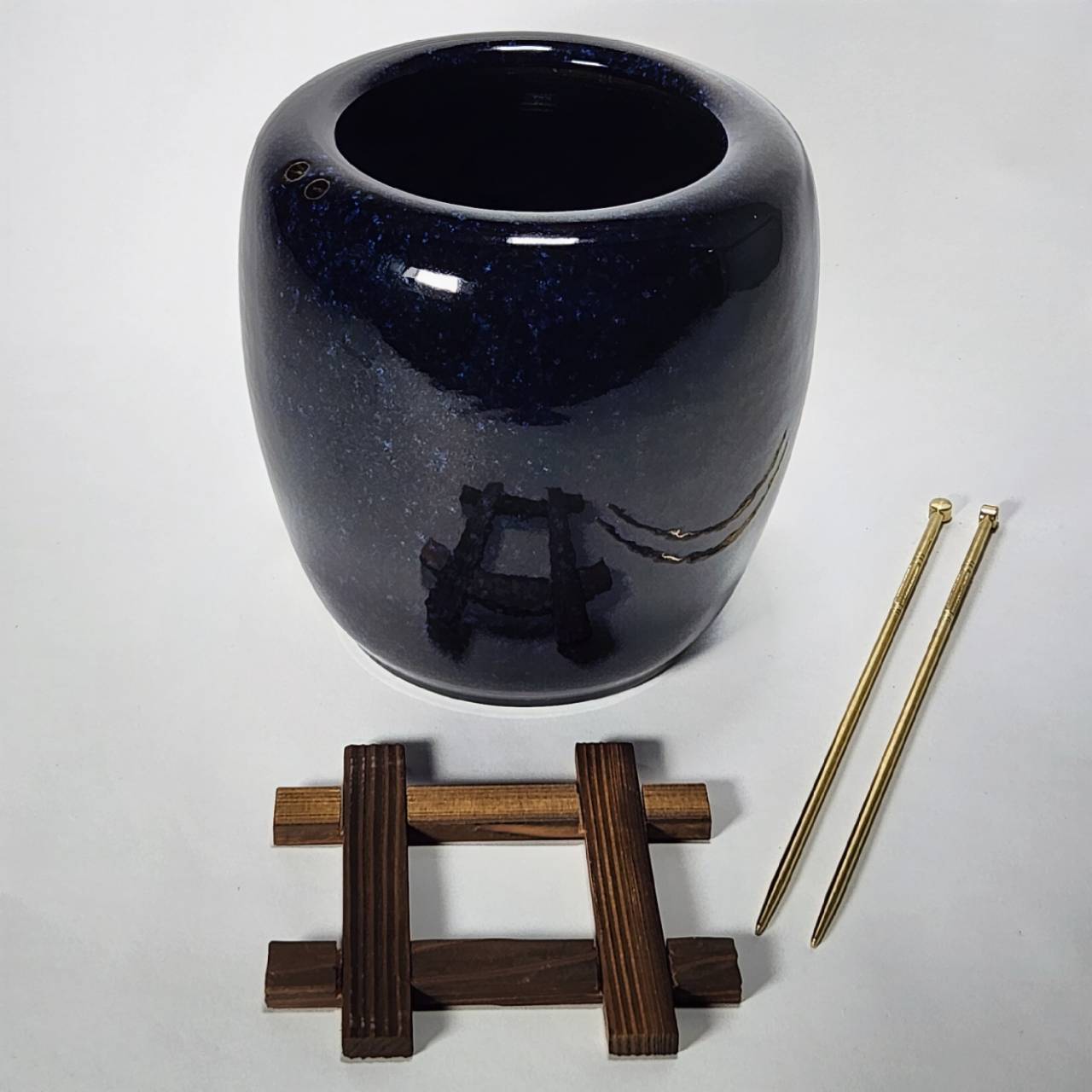 灰皿 火恵山焼 陶楽作 長崎 陶器 工芸品 民藝 美術 生子火鉢型灰皿セット 6号 高級本わら灰付4点セット （信楽焼き・陶器