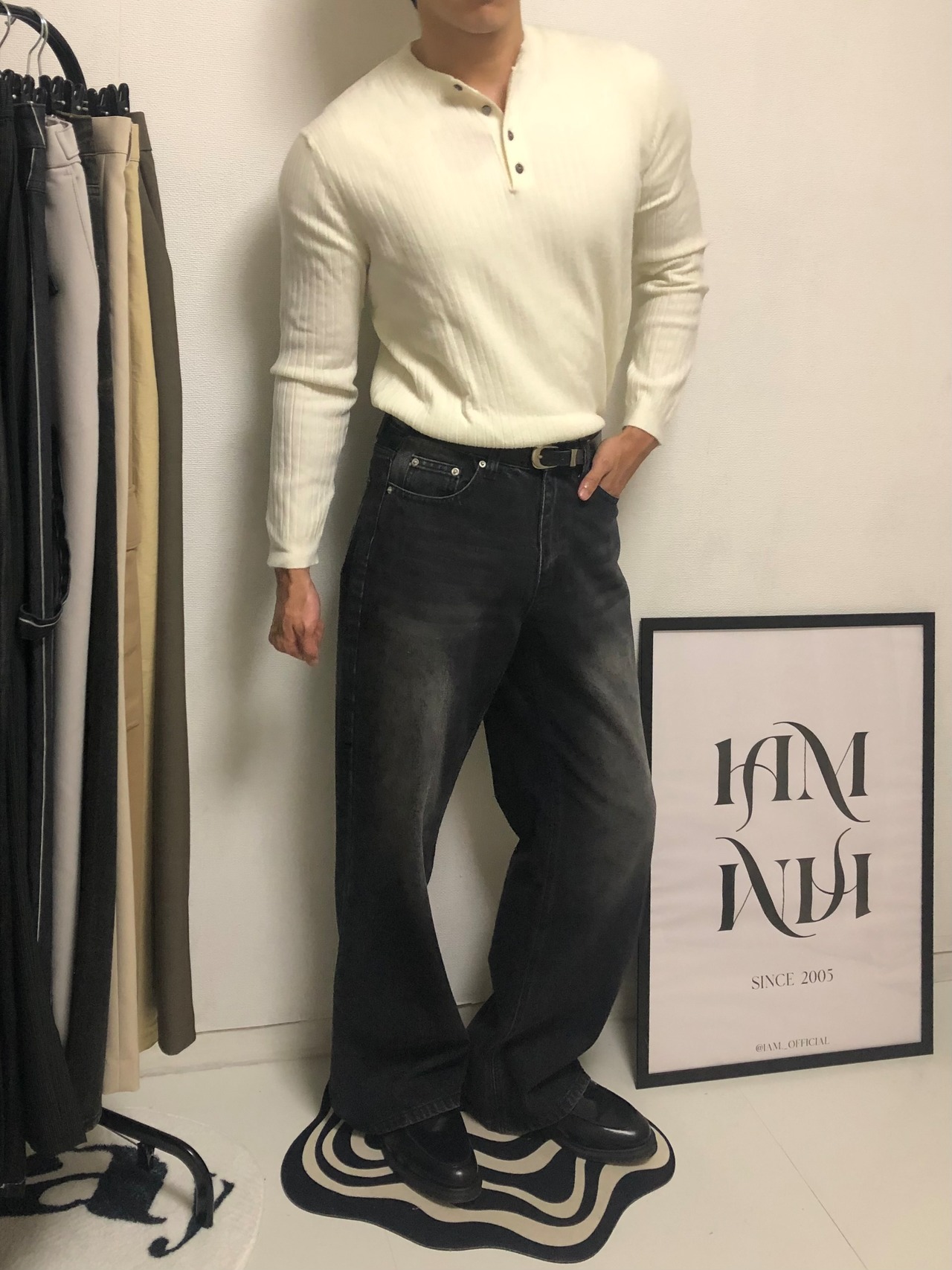 【Muscle Fit】Cashmere Ribbed Henley Neck Knit (5color) - 19