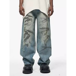 【DRIP4777】D/B Front Splash Mud Wide Leg Denim