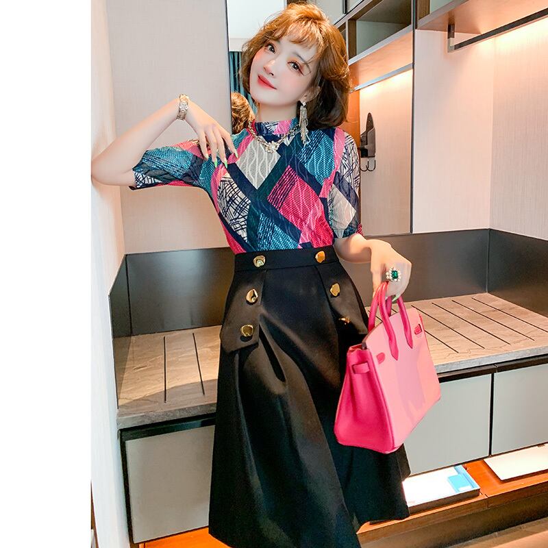 スタンダードモダンストライプカラースリーブプリントTシャツ オータム レトロ 秋物 MIUCO47897086201