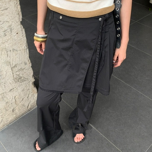 Layered Design Wrap Skirt Pants 00729