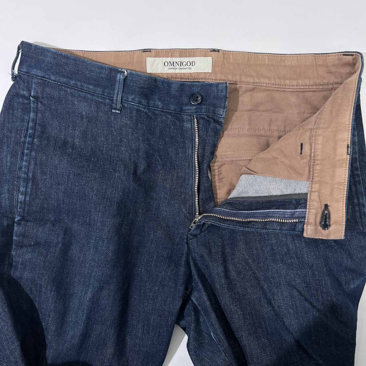 OMNIGOD オムニゴッド 裾ダブル トラウザーズ ストレッチ デニム パンツ 3 /メンズ/チノパン風/インディゴ/日本製