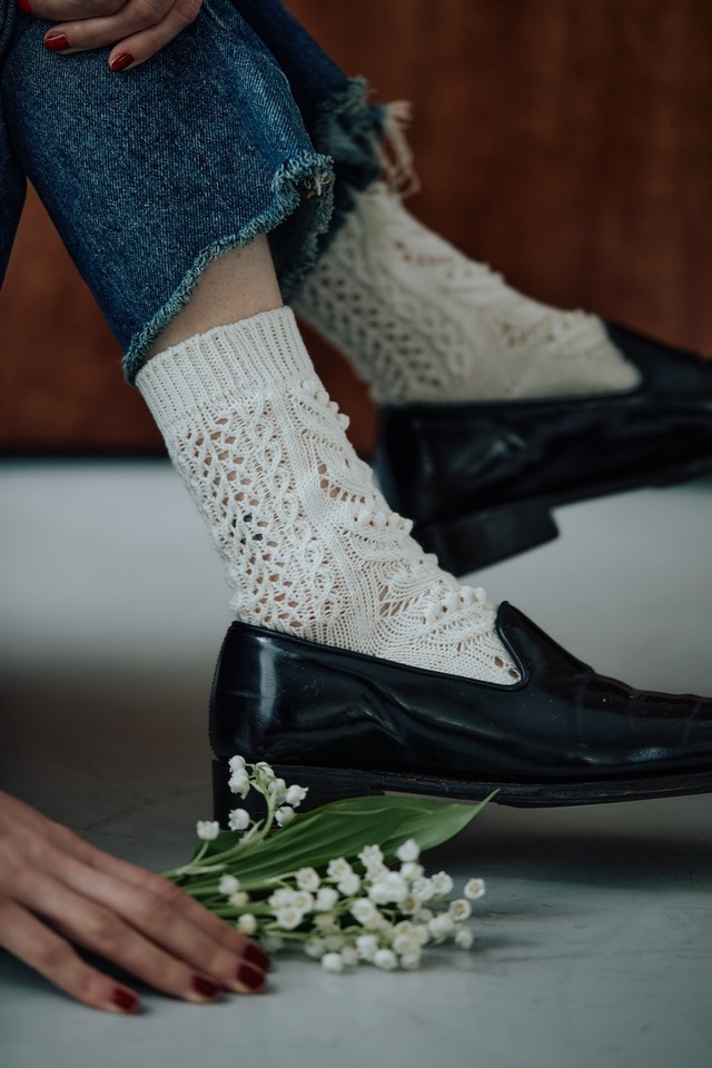 lace flower socks / lily of the valley col.off white