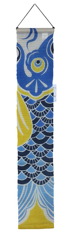 麻タペストリー 鯉のぼり 赤 本型染め 麻100％ 万葉舎 20cm×110cm