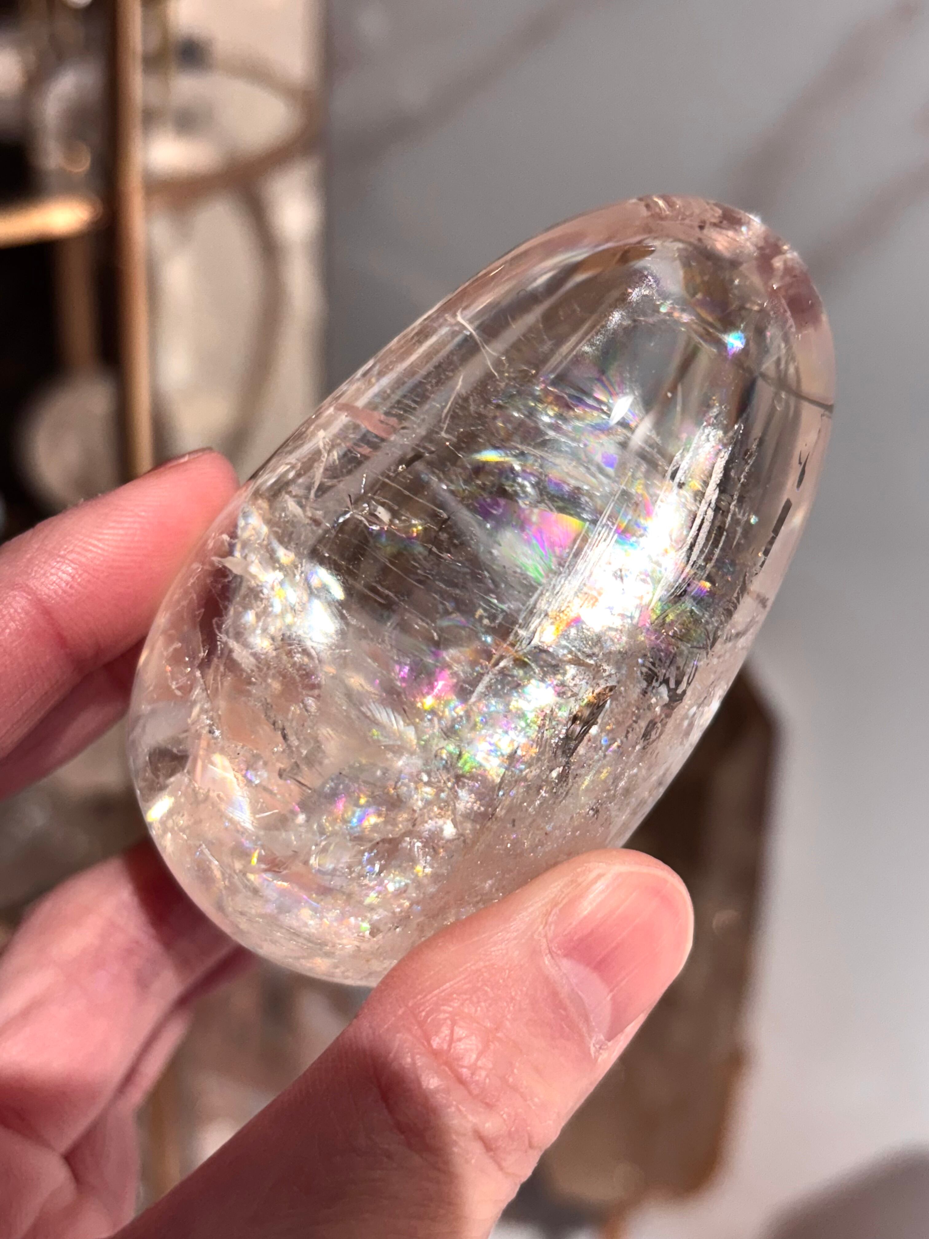 値下げ★透明度◎ 虹入り ピンクアゼツライト スフィア 天然石 パワーストーン 限定セール品 透明度◎ 虹入り ピンクアゼツライト スフィア 天然石