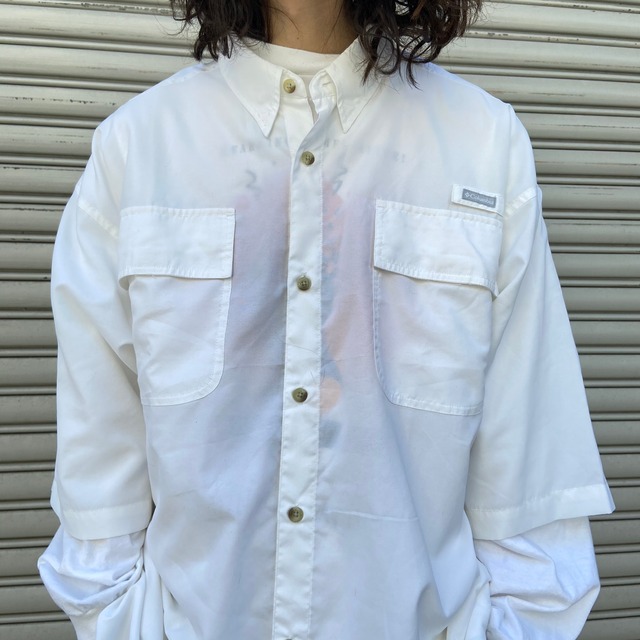 『送料無料』Columbia コロンビア　フッシィングシャツ　半袖　白　ポケット　XL