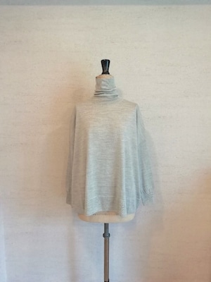 【Shiratakaknitichi】ウール混家庭で洗えるボトルネックプルオーバー　TOPライトグレー