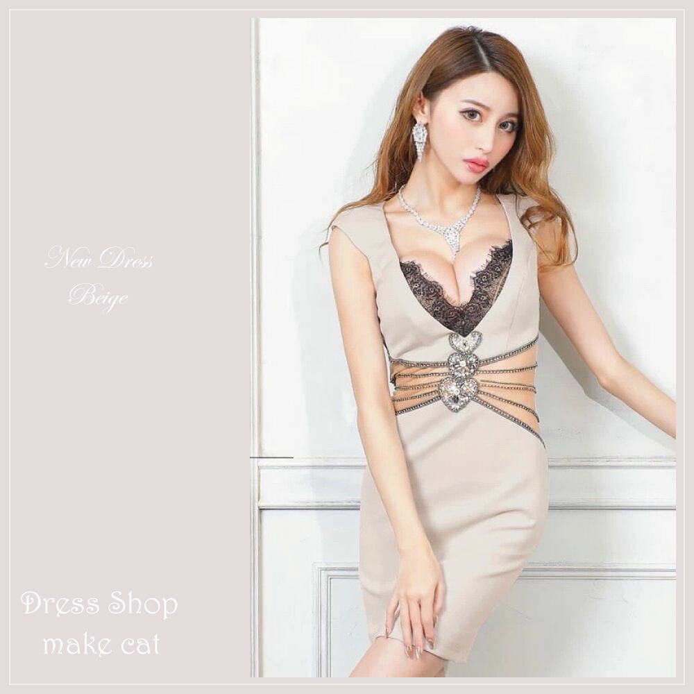 【即納】 AngelR ビジュー タイト ミニ ドレス ブラックレース サイドカット 送料無料 キャバドレス キャバクラ キャバ ミニドレス ノースリーブAR20349 20349