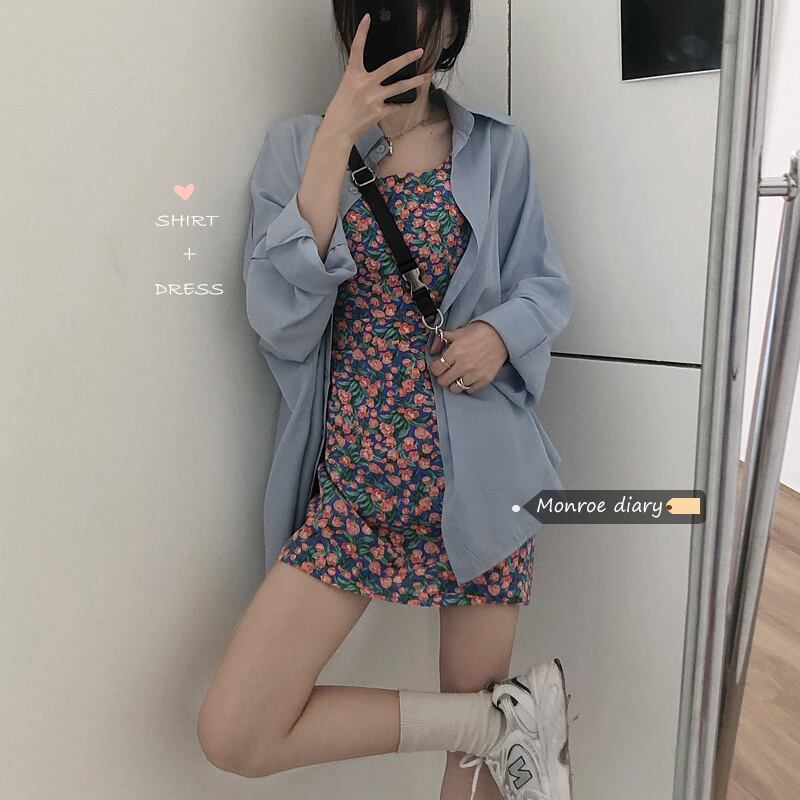 スタンダードフローラルドレス スプリングスカート 薄手ショート レトロ 春物 花柄 モンロー5787573550