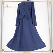 社交ダンス 衣装 スタンダード 上下セット ツーピース レッスンウェア パーティ衣装 レディース オールシーズン ネイビー系 紺 フォーマル 長袖 スカート セットアップ トップス ボタン トレンディ シンプル デザイン おしゃれ 長丈 カジュアル ポリエステル 学校 イベント 体型カバー 練習用 着心地 軽量 センス ワンピース 大人 女性用 フィット感