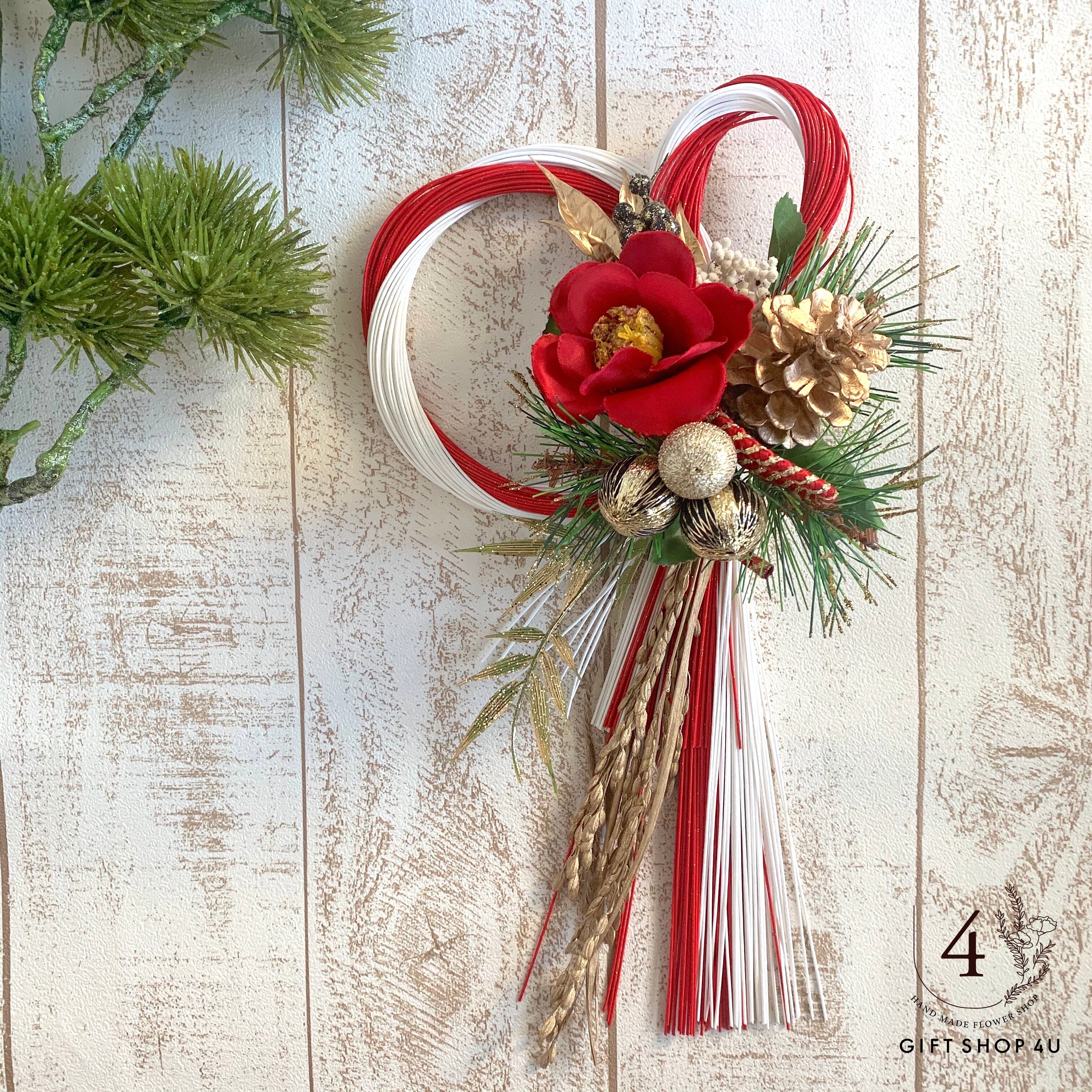 お正月】お正月お飾り 紅白 陽光水引飾り（レッド×ホワイト）しめ縄