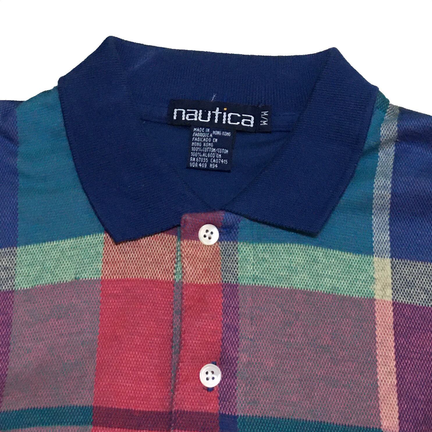 size M】90s NAUTICA ノーティカ マルチ チェック ポロシャツ