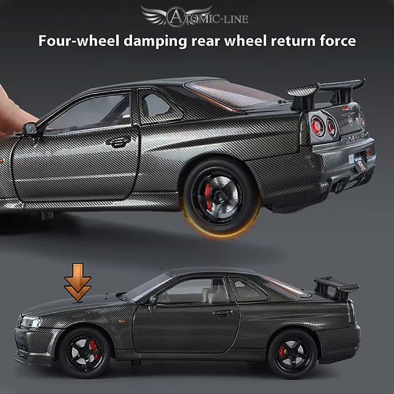 NISSAN スカイライン GT-R R34 ミニカー 1/24 ライト点灯 エンジン