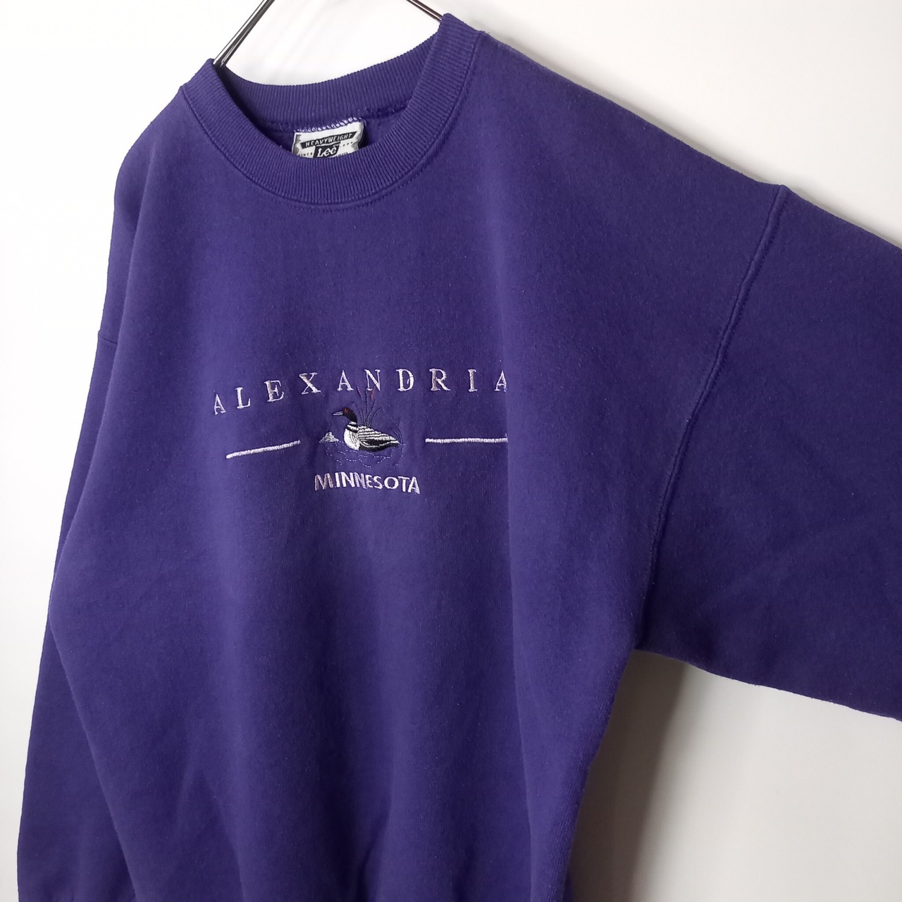 90s　アメリカ製　Lee　リー　スウェット　トレーナー　刺繍　アニマル　パープル　M