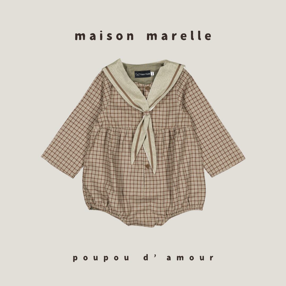 送料無料【予約】maison marelle|Romper MAZET - olive check(11月上旬以降入荷予定)