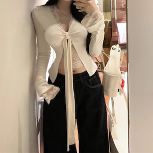 3色/レースコンビノットトップス ・13397 3色/レースコンビノットトップス ・13397