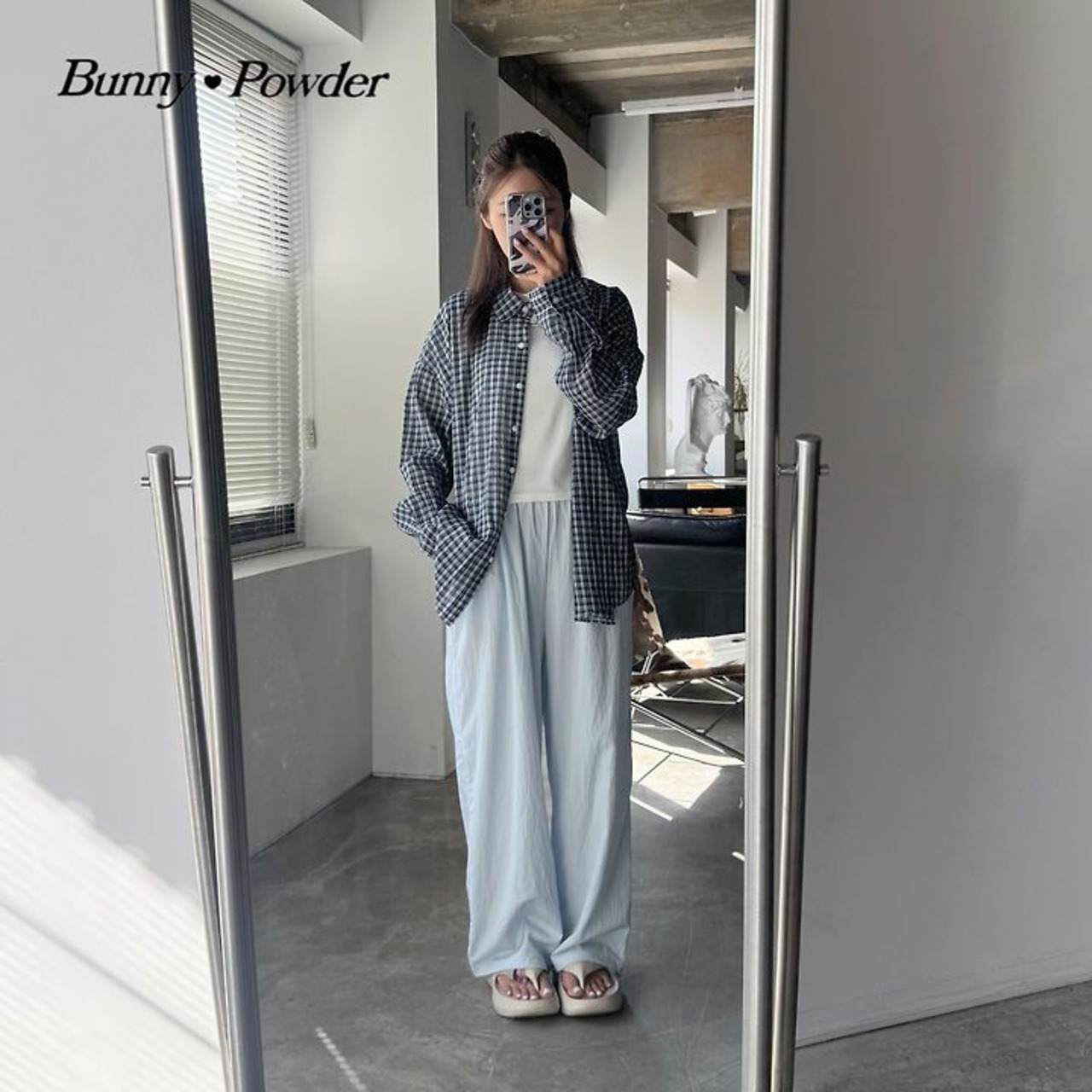 [Bunny Powder] Feature) Milk Check Shirt (2XL/3XL/4XL) / [버니파우더] 기획)밀크체크남방 (2XL/3XL/4XL)