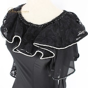 社交ダンス 衣装 スタンダード ドレス ワンピース レッスンウェア パーティドレス 黒 銀 ブラック系 シルバー系 ICHIOKU イチオク フリル フリルスカート ダンス衣装 おしゃれ フォーマル 謝恩会 結婚式 講師用 イベント服 高級感 伸縮性 レディース 洗える エレガント 手洗い可能 パーティー用 着痩せ 効果 柔らかい 花柄レース シック ルームウェア 2023年モデル トレーニング用