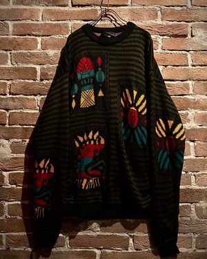 【Caka act3】80’s “Sears” Ethnic Pattern Vintage Horizontal Stripe Knit