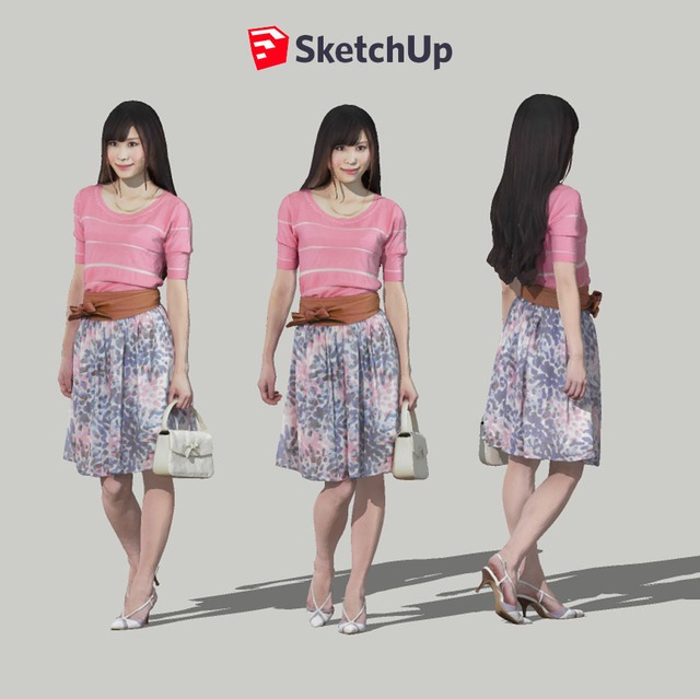SketchUp素材　3D人物モデル ( Posed ) 077_Yui - メイン画像