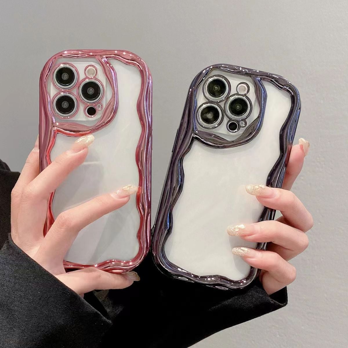 【iPhone15対応】ウネウネフレーム◎おしゃれ メタルフレーム カメラ保護 スマホケース 3color ND-15253