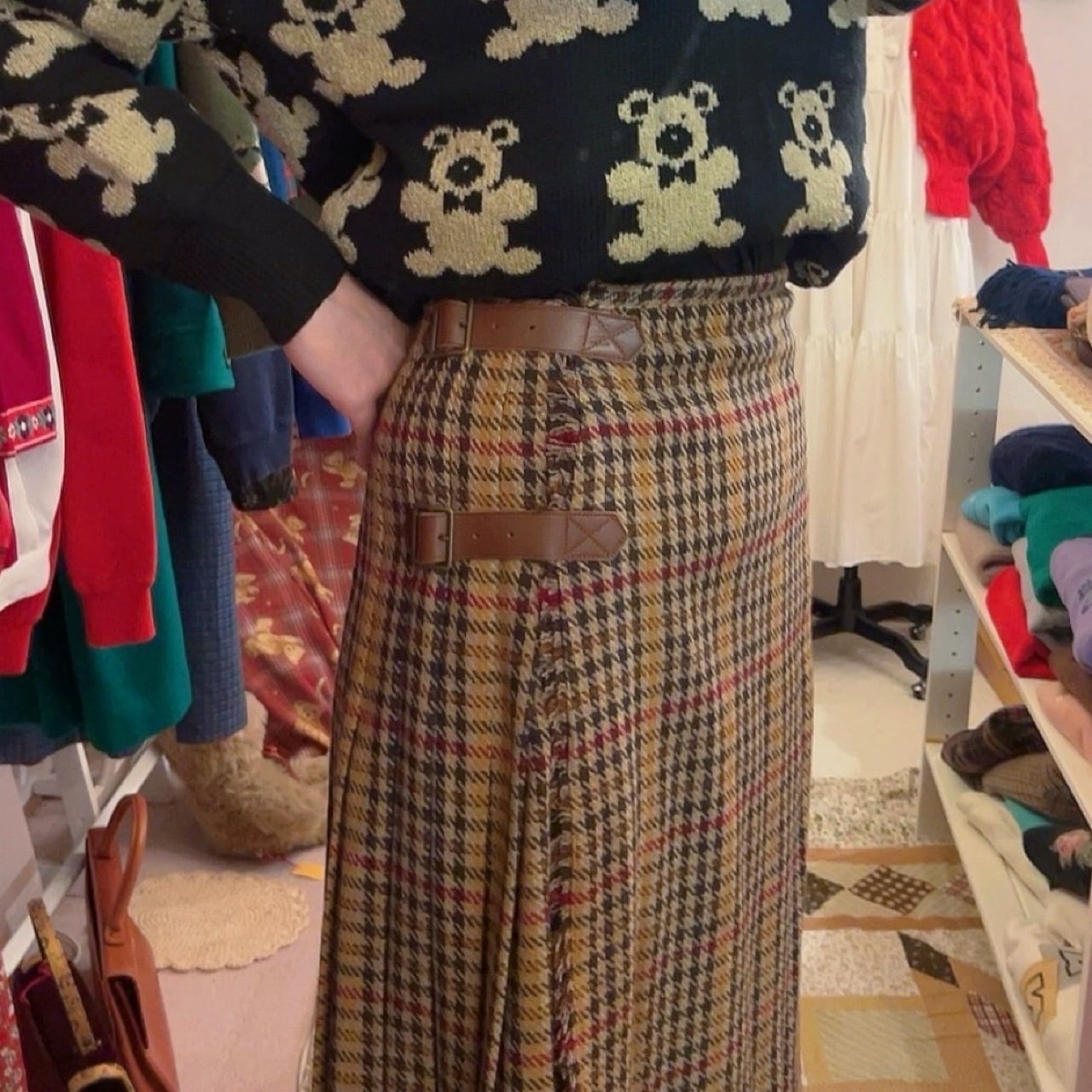 wonderful world / brown check wrap skirt