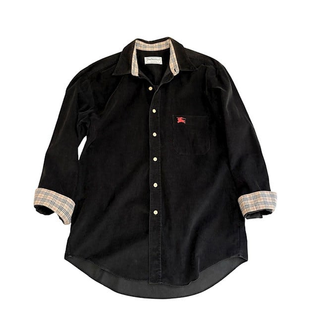 古着 バーバリーズ Burberrys 長袖 ボタンダウンシャツ クリーニング済み コーデュロイ 黒 ノバチェック柄 90s メンズ Mサイズ