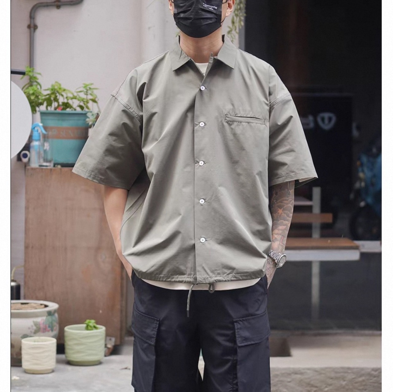 Plain open collar boxy shirt 1458 - 7