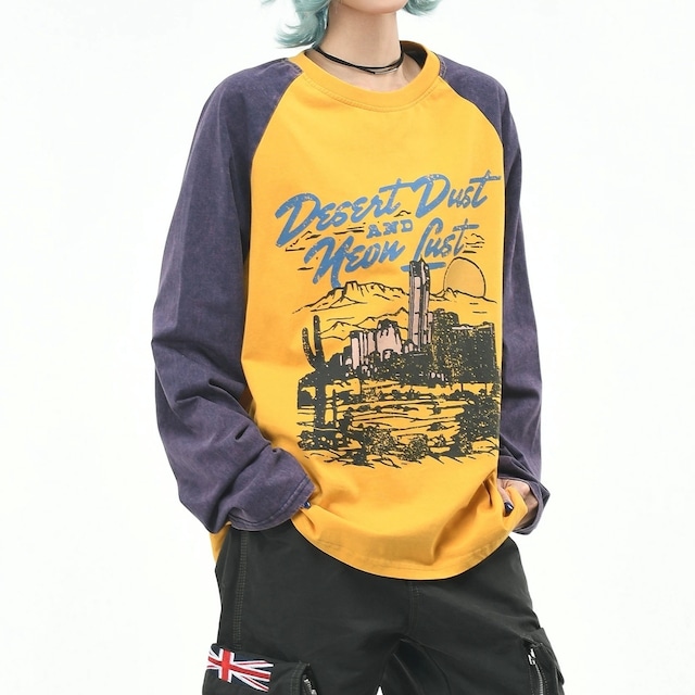 デザートグラフィックフェードウォッシュラグランTシャツ 2col R02572