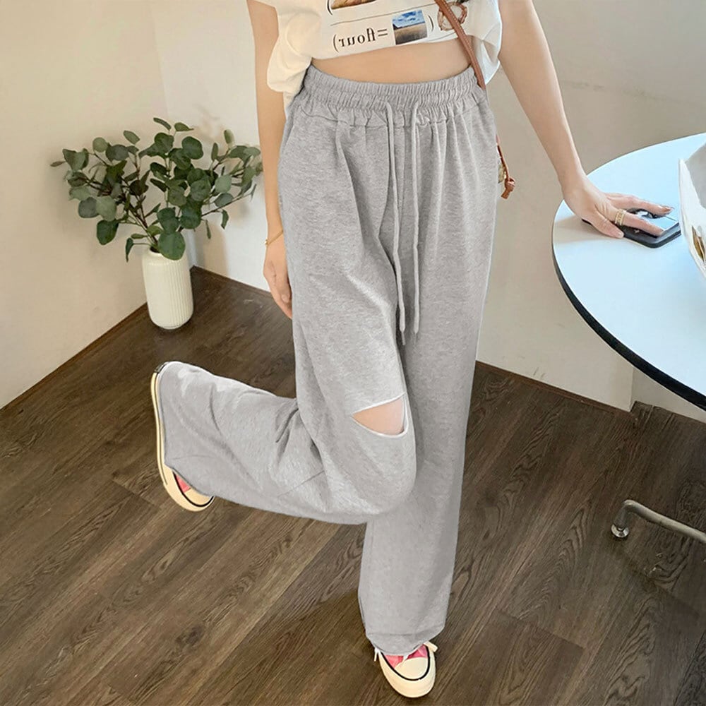 ダメージ スウェット パンツ レディース 春秋 韓国 ルームウェア ストリート 大人 かわいい おしゃれ 部屋着 きれいめ 薄手 アメカジ イージーパンツ 大人可愛い 大人女子