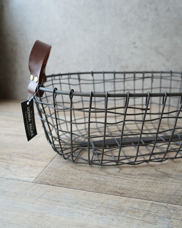 【ワイヤー】　楕円形ワイヤーバスケット（皮手）  W39cm