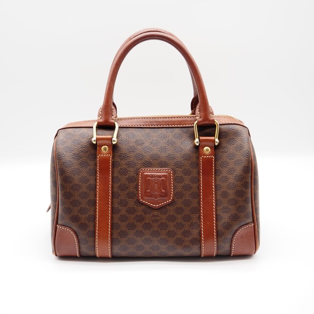 CELINE マカダム スモール ボストンバッグ レザー ダークブラウン セリーヌ
