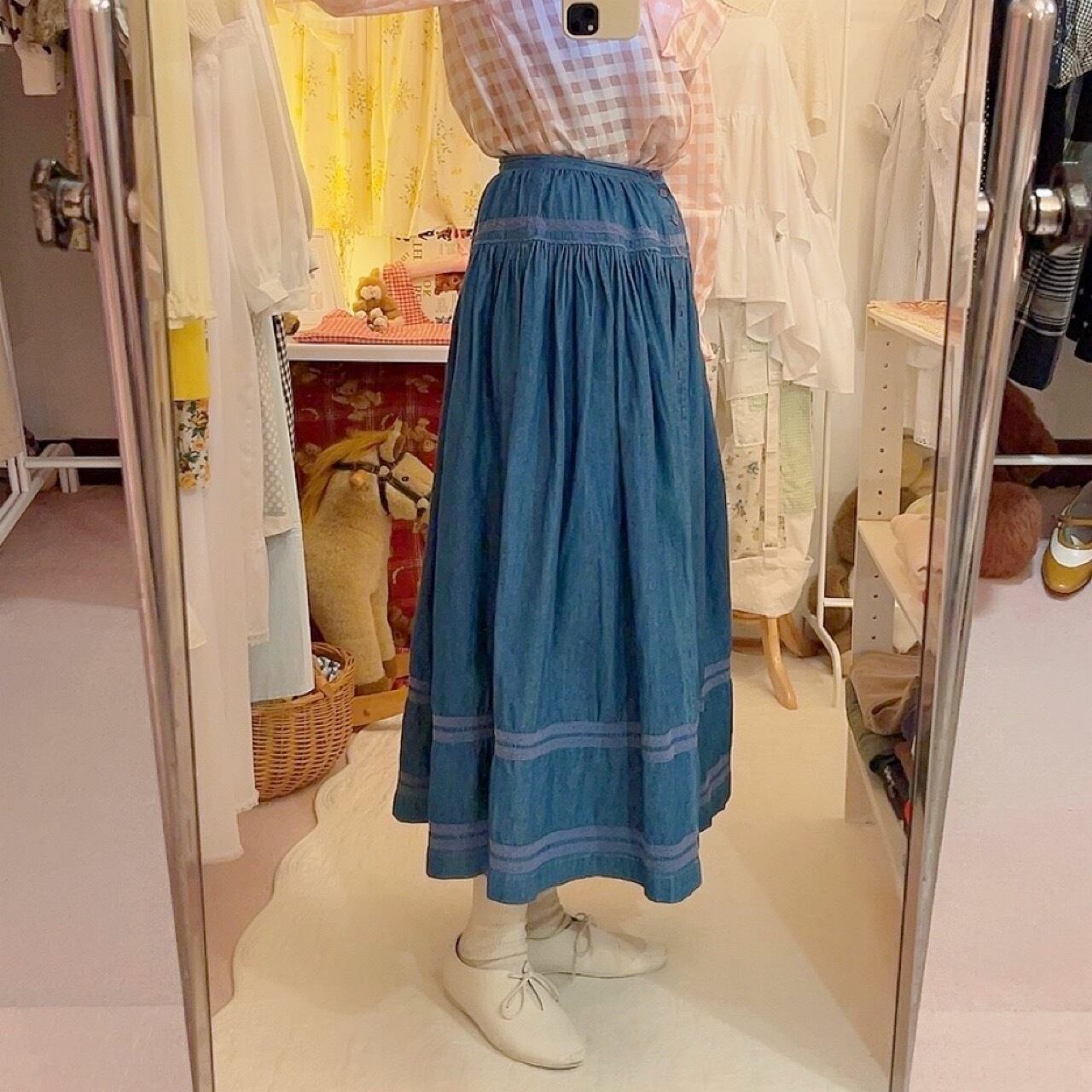 PINKHOUSE / denim lace tiered skirt