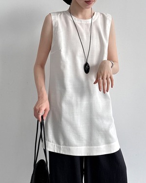 バックボタンラウンドネックロングシャツ 2color A1039