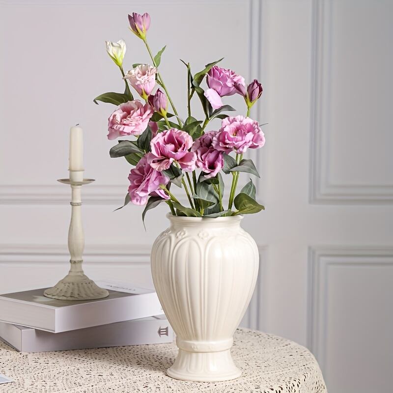 花瓶 ヨーロッパ 北欧 レリーフ シンプル おしゃれ かわいい インテリア フラワーベース 花器 観葉植物 プレゼント 白 ホワイト 4-7