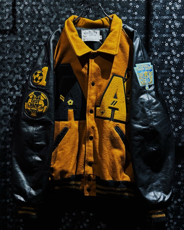 【ÆIEM】90’s BUCK’S SPORTING GOODS “DIST. CHAMPS 1991” USA MADE Full Award Patch Leather Sleeve Varsity Jacket