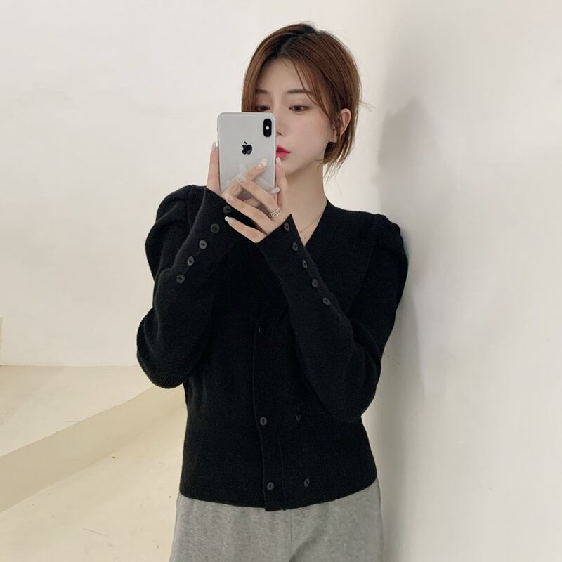 ニットカーディガンスプリングオータムセーター コート Vネックショートトップス 春物 秋物 スーパーモール16605082154