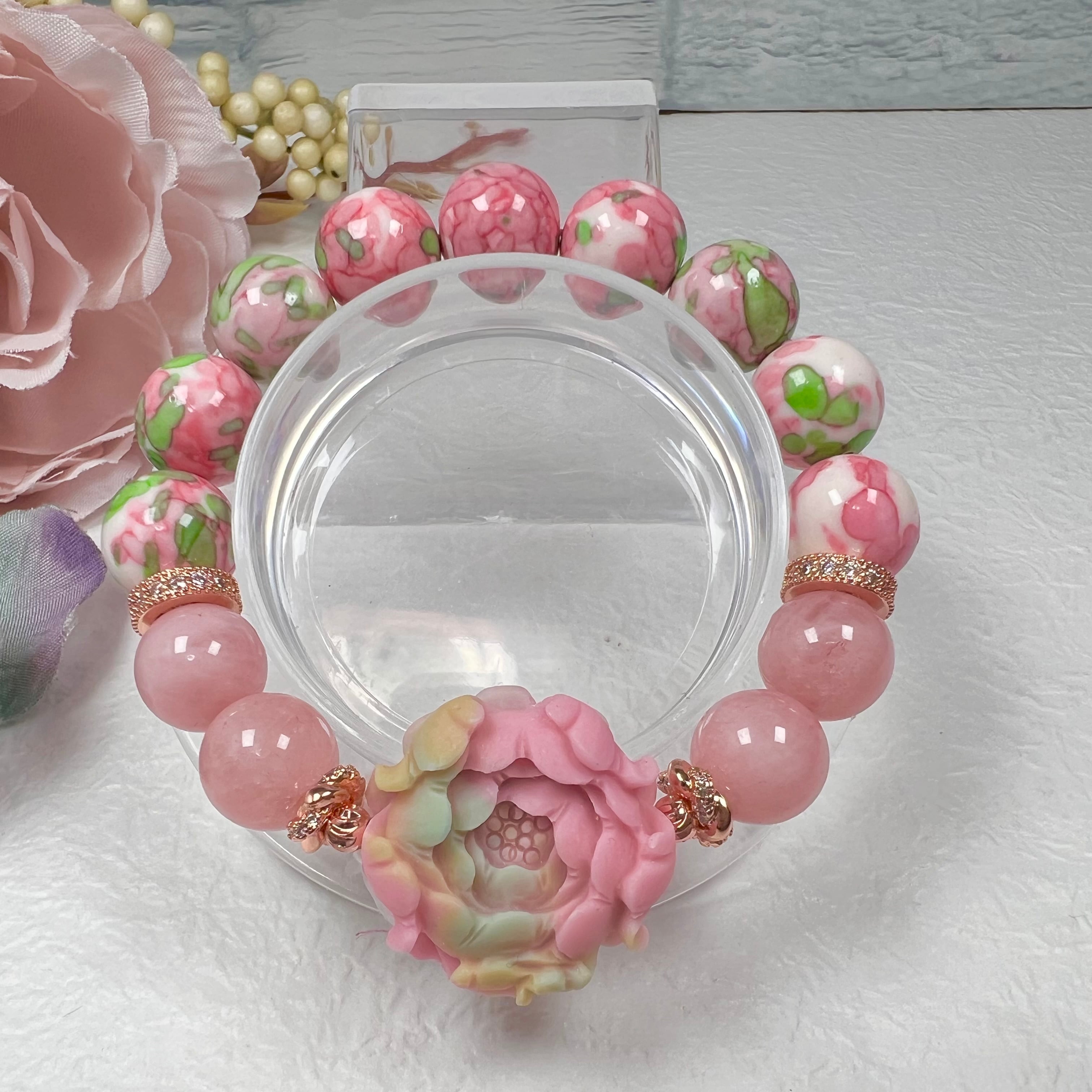 【塩源瑪瑙 お花 ブレスレット】❤︎送料無料❤︎天然石 パワーストーン