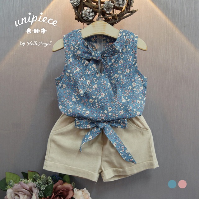 unipiece 2点セット(006) ピンク ブルー 110 120 130 キッズ 子供 女の子 かわいい  ユニピース 子供服