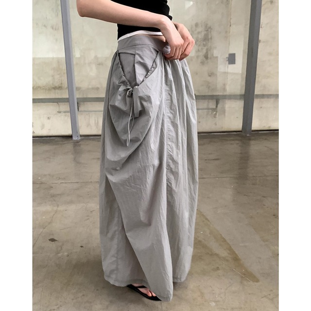 side drawstring gathered skirt with pockets L0564