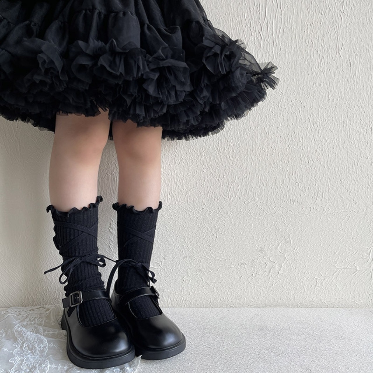 秋フリルリボンリプハイソックス