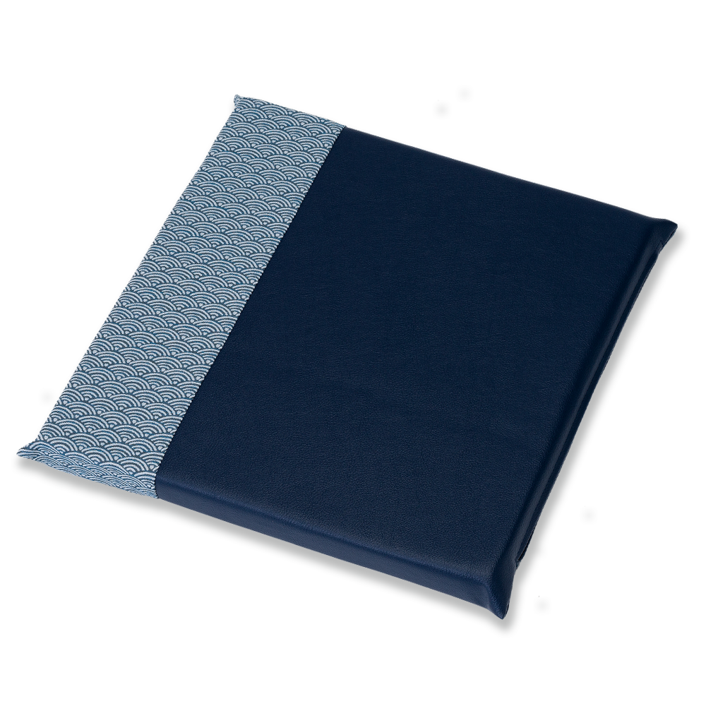 レザーパッチワーク 座布団 青海波 BB(紺)43×43