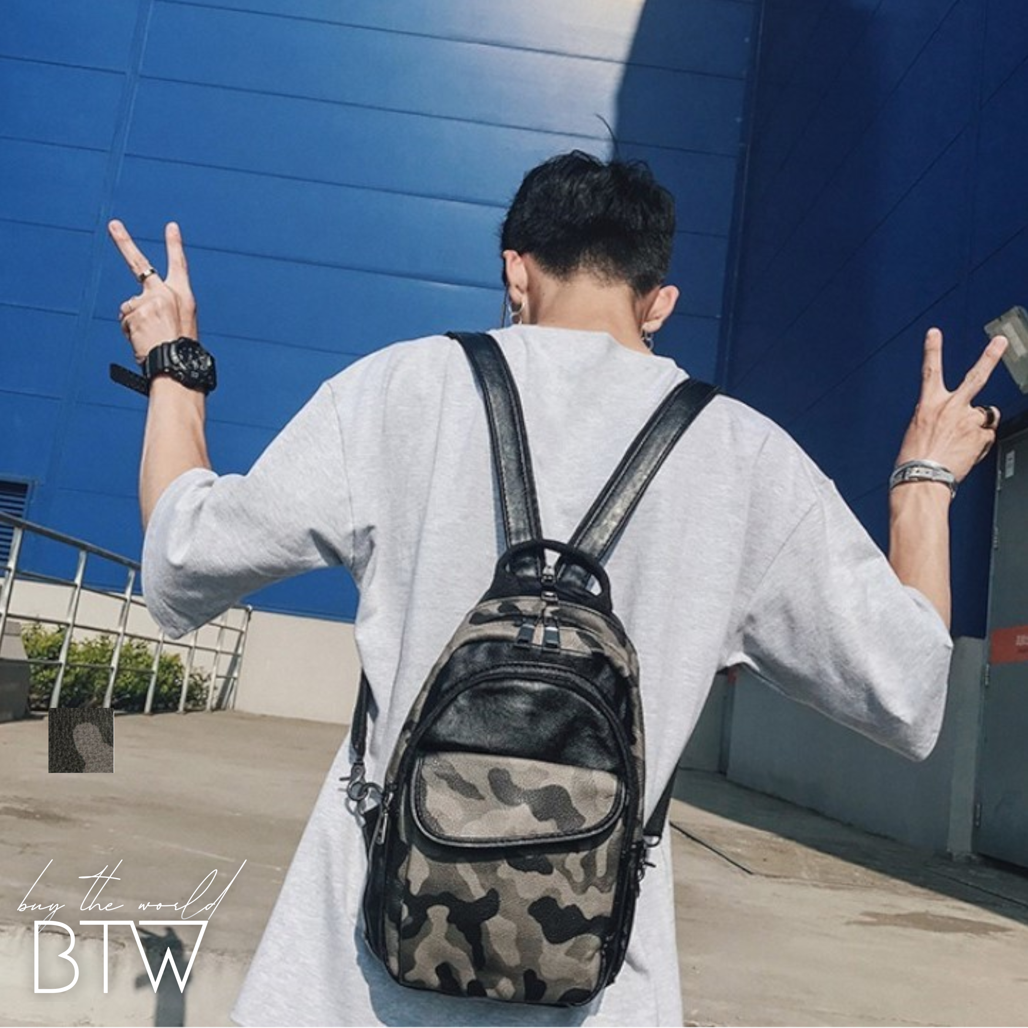 韓国メンズファッション Bw635 メンズ バックパック 迷彩柄 カモフラージュ 2way ミニ リュックサック 韓国メンズ服 流行プチプラ韓国 メンズファッション新作通販 Buy The World