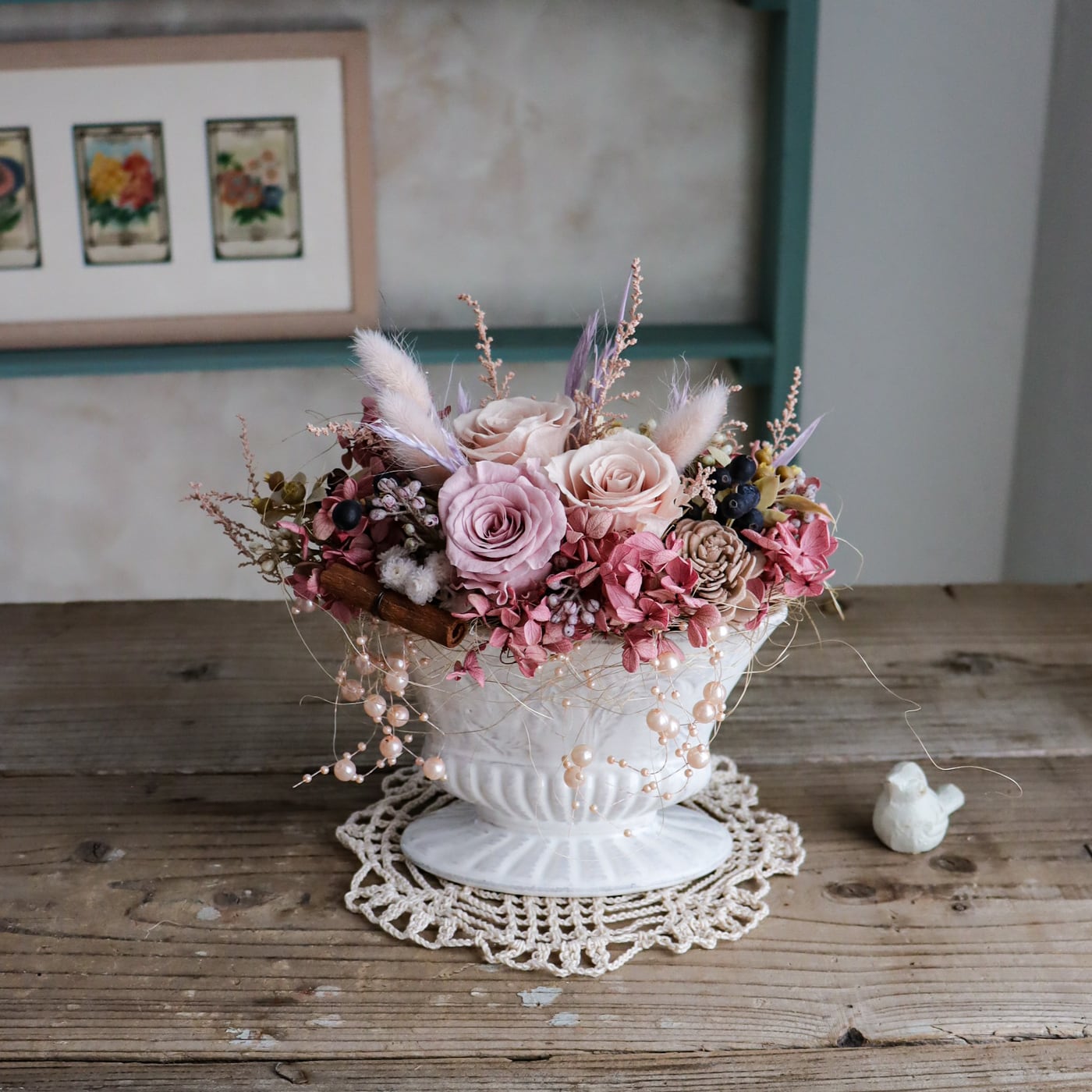 シャビーピンクのロマンティックアレンジ*°..プリザーブドフラワー シャビーピンクのロマンティックアレンジ*°..プリザーブドフラワー