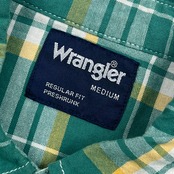 90s Wrangler ラングラー REGULAR FIT PRESHRUNK チェック 長袖 ウエスタンシャツ M/グリーン系 メンズ ビンテージ