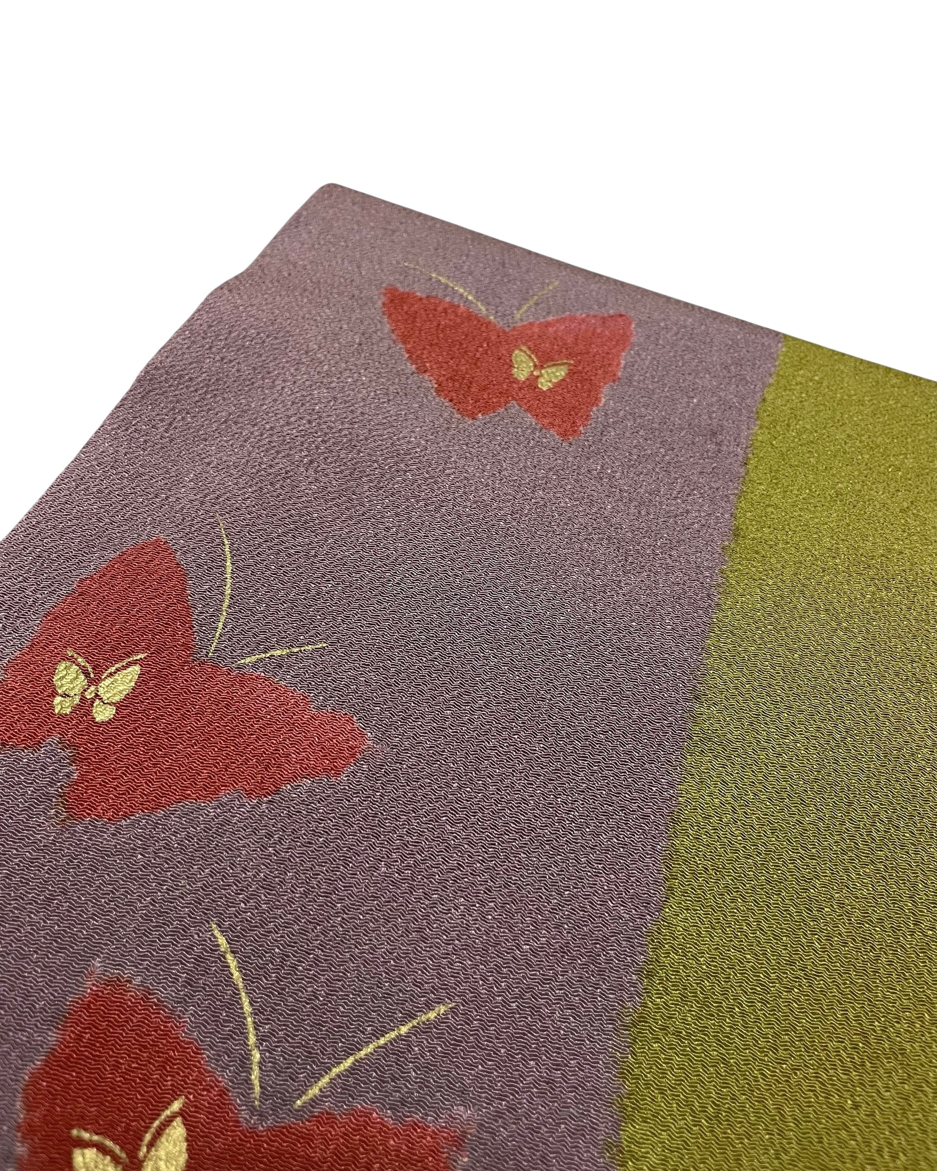 緑×紫に蝶柄 縮緬地名古屋帯 | cocoa